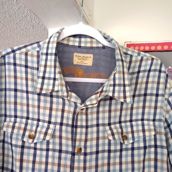 ***‼️ Nudie Jeans Co. Organic Cotton Check Plaid Button Up Shirt Shirt XXL 2XL - Picture 1 of 10
